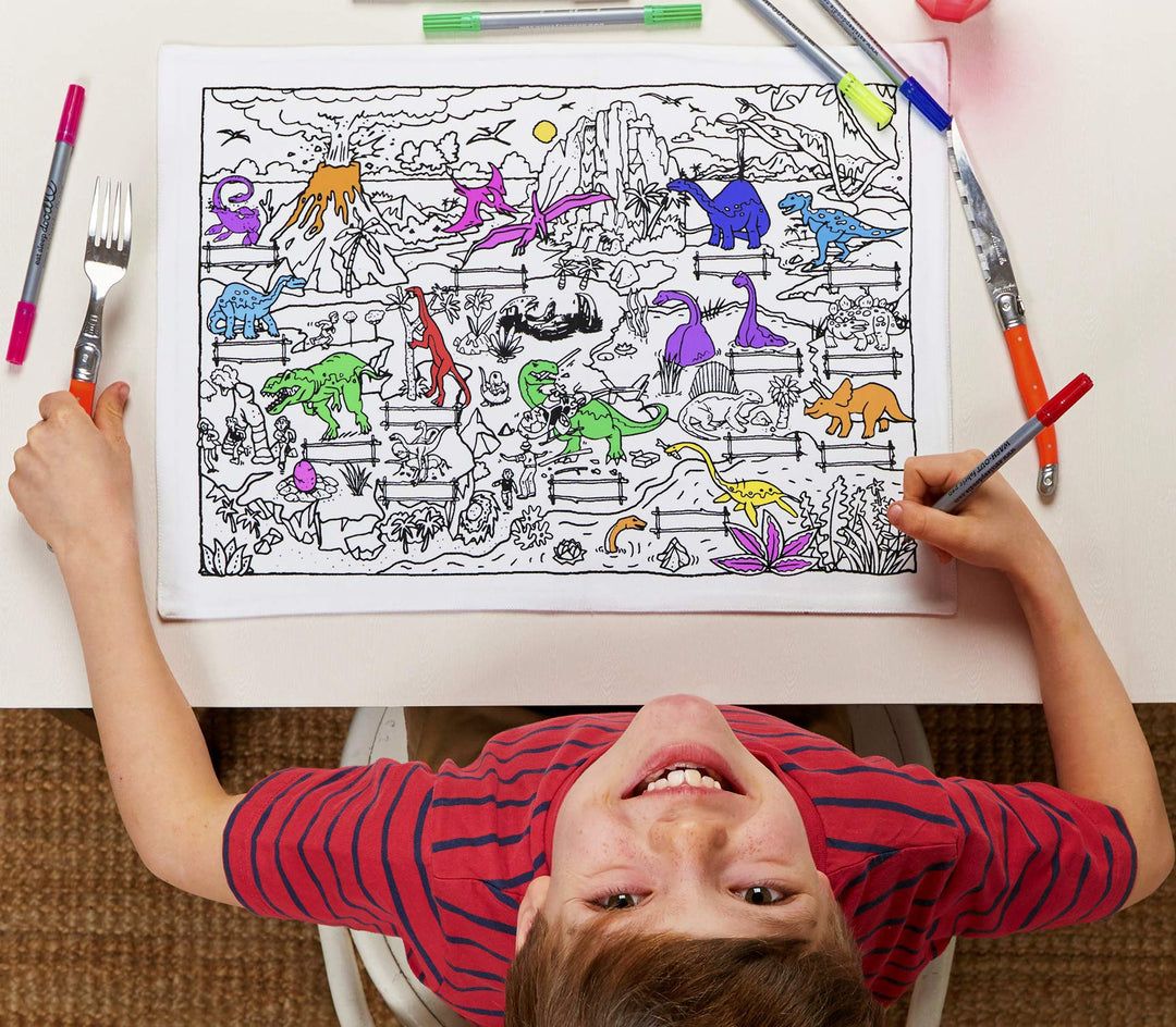 eatsleepdoodle Dinosaurier-Tischset zum Ausmalen in Seiner eigenen Baumwoll-Tragetasche, waschbar un