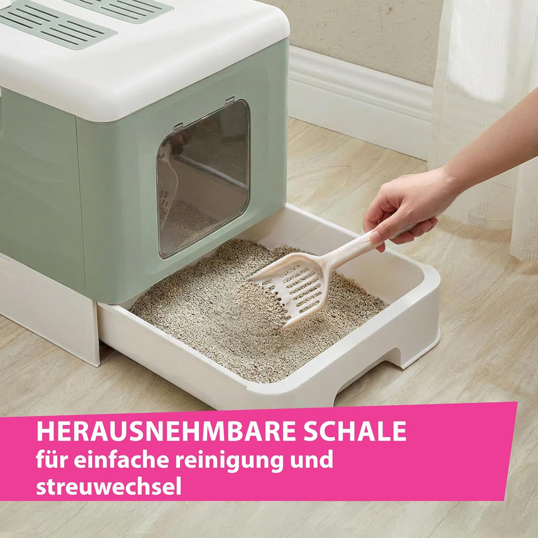 Ferplast Katzentoilette geruchshemmend, sauber &amp; leicht zu reinigen, Grün | 2 Aktivkohlefilter gegen