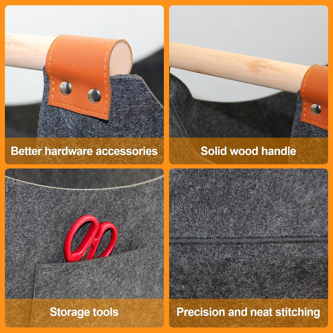 Holzkorb für Kaminholz, Felt Basket, Extra Thick Felt and Reinforced Handle, Filz Holzkorb für Kamin