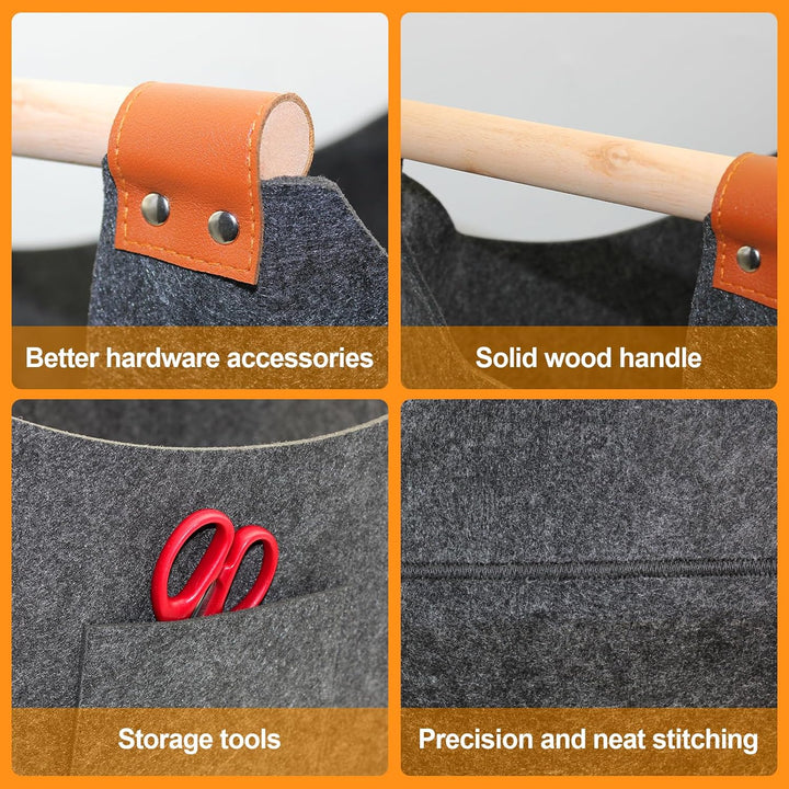 Holzkorb für Kaminholz, Felt Basket, Extra Thick Felt and Reinforced Handle, Filz Holzkorb für Kamin