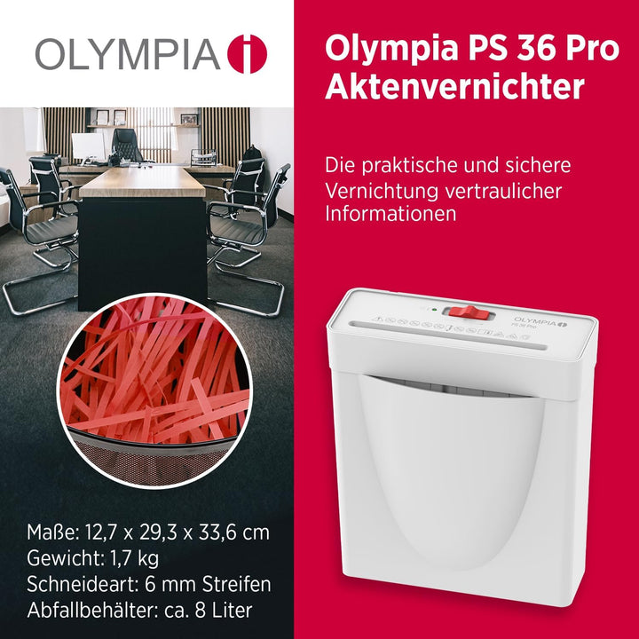 OLYMPIA PS 36 Pro Aktenvernichter | Papierschredder mit Streifenschnitt 6 mm | Schredder Aktenvernic