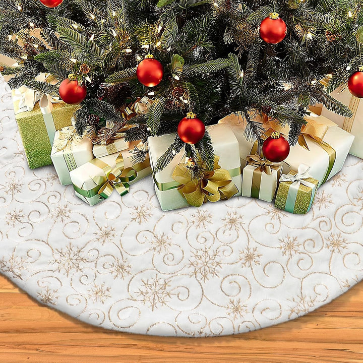 Dremisland Weihnachtsbaum Röcke Grosse Weiss & Golden Plüsch Weihnachtsbaumdecke mit Pailletten Schn