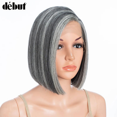 Début Lace Front Perücke für schwarze Damen Bob Perücke für weisse Damen Kunsthaar 24 cm 120g Natur