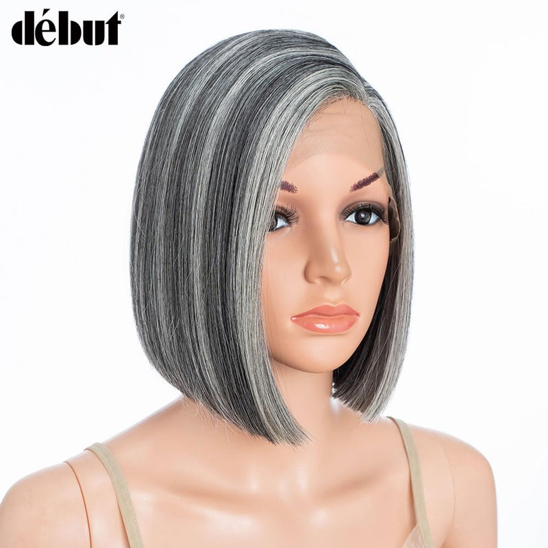 Début Lace Front Perücke für schwarze Damen Bob Perücke für weisse Damen Kunsthaar 24 cm 120g Natur
