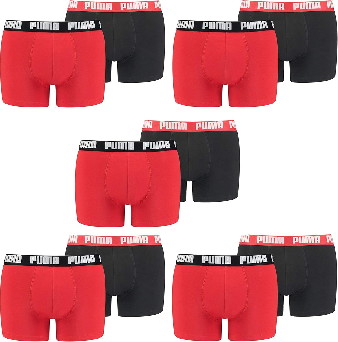PUMA Herren Boxershorts Unterhosen 100004386 10er Pack, Wäschegrösse:L, Artikel:-786 red/Black