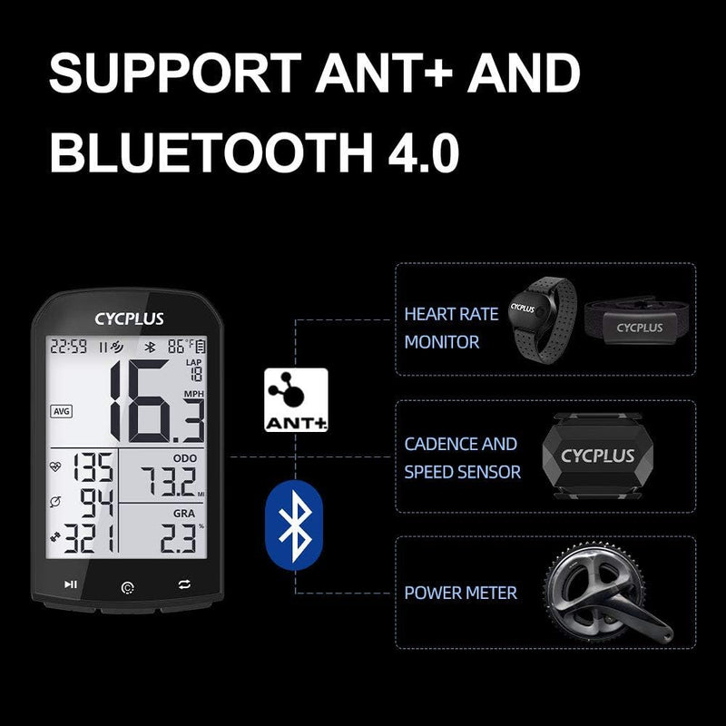 CYCPLUS GPS Fahrradcomputer und Halterung, wasserdichte Fahrradtacho und Kilometerzähler, ANT+ Draht