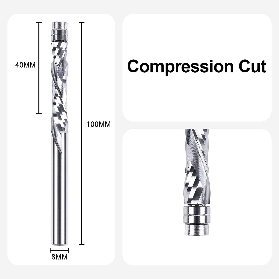SpeTool Bündigfräser 8mm Schaft Spiralnutfräser Extra Lang Kopierfräser für Oberfräse Up&Down Kompre