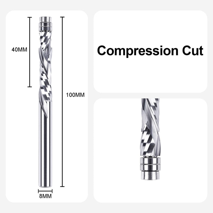 SpeTool Bündigfräser 8mm Schaft Spiralnutfräser Extra Lang Kopierfräser für Oberfräse Up&Down Kompre