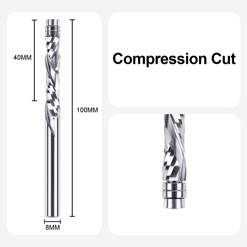 SpeTool Bündigfräser 8mm Schaft Spiralnutfräser Extra Lang Kopierfräser für Oberfräse Up&Down Kompre