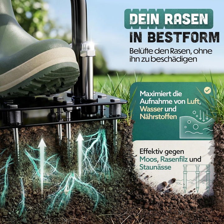 Rasenlüfter Pro | Innovative Aerifiziergabel | Rasenbelüfter Vertikutierer und Aerifizierer für Rase
