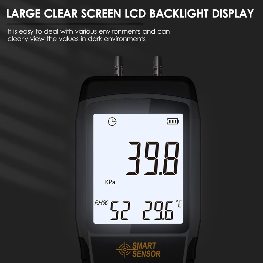 KKnoon AS511B Digitales Differenzdruckmessgerät -206,8~206,8 KPA Manometer Luftgasdruckprüfgerät mit