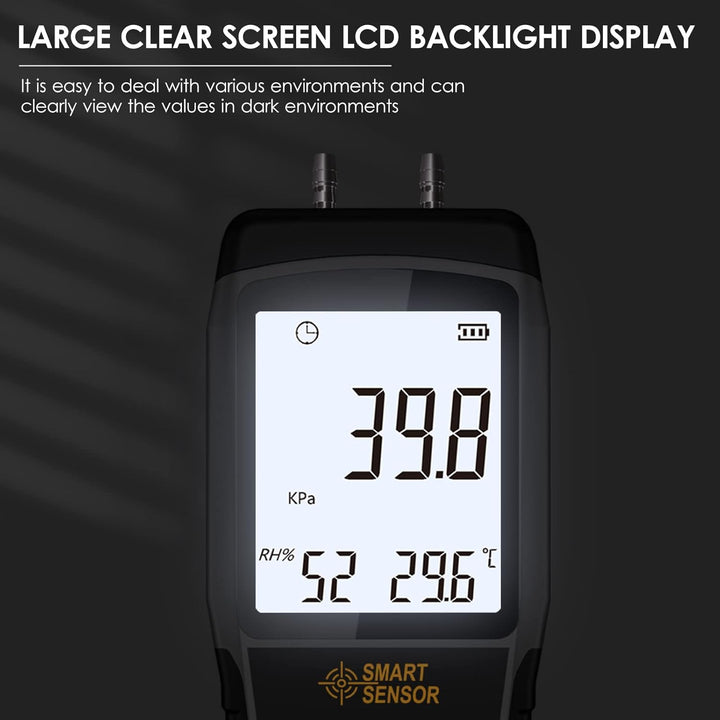 KKnoon AS511B Digitales Differenzdruckmessgerät -206,8~206,8 KPA Manometer Luftgasdruckprüfgerät mit