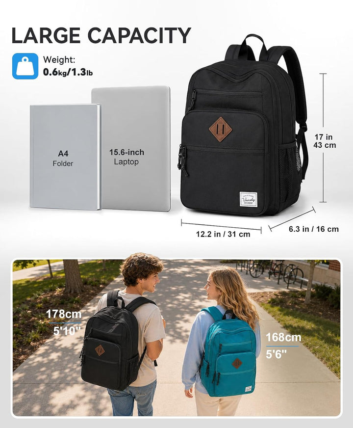 Rucksack Herren Dame, VASCHY Schulrucksack Teenager Kinder 21L Handgepäck, Schwarz-version 2.0