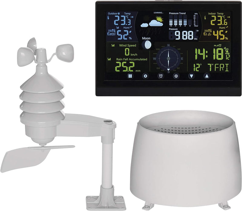 EMOS Profi Wetterstation Funk mit Aussensensor und Touchscreen-Farbdisplay, Windmesser, Regenmesser,