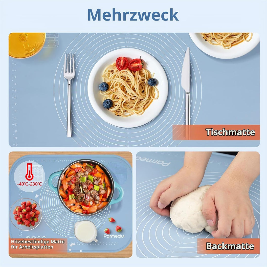 Parmedu Extra Grosse Verdickte Silikon-Teigunterlage: 80x60cm Antihaft-Knetmatte mit Aufbewahrungsgu