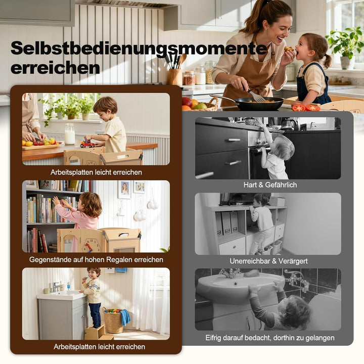 Lernturm ab 1 jahr, 5 in 1 Multifunktional Lernturm für Kinder, Montessori Learning Tower mit Tafel,