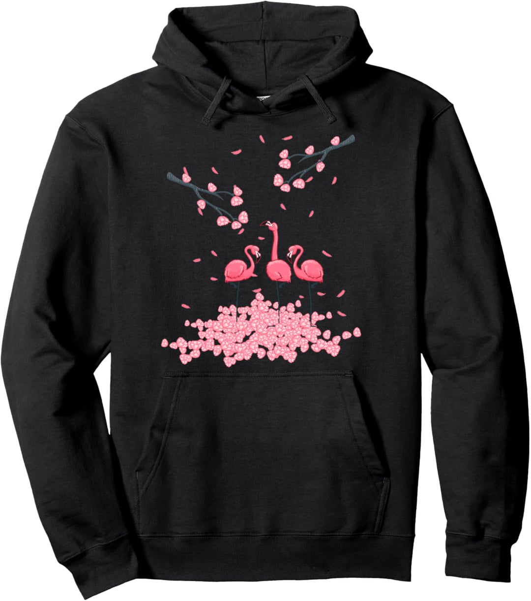 Flamingo Cherry Blossom Pink Tropical Wader Bird Lover Gift Pullover Hoodie