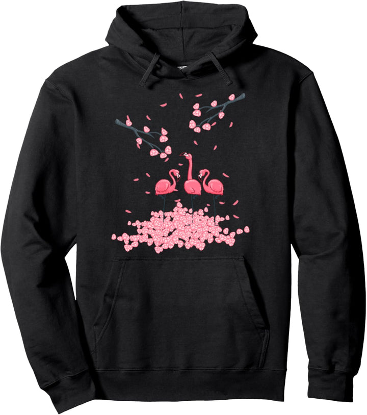 Flamingo Cherry Blossom Pink Tropical Wader Bird Lover Gift Pullover Hoodie