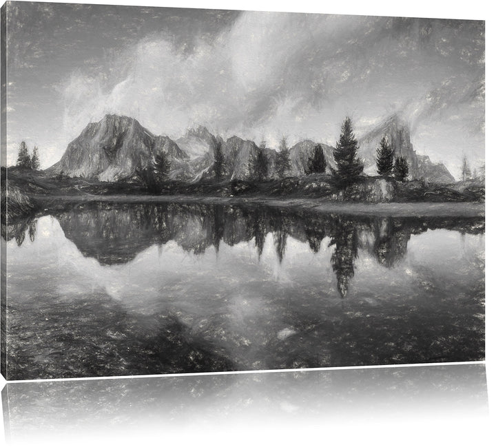 Pixxprint Dolomiten am See Limides / 100x70cm Leinwandbild bespannt auf Holzrahmen/Wandbild Kunstdru