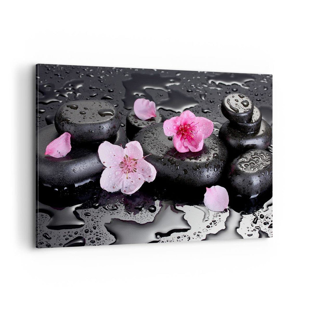 Bilder auf Leinwand 100x70cm Leinwandbild Blumen Steine Tropfen Spa Gross Wanddeko Bild Schlafzimmer