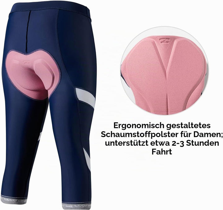 Santic Fahrradhose Damen Gepolstert 3/4 Radlerhose Damen mit Sitzpolster Radhose Damen 3/4 mit Polst