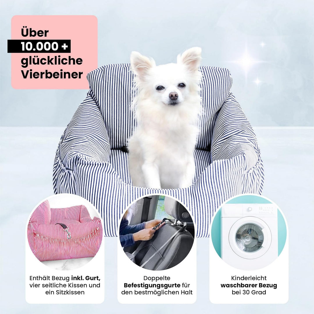 Wahre Tierliebe® - Hunde Autositz inkl. Sicherheitsgurt - waschbarer Hundesitz Auto in schwarz/weiss
