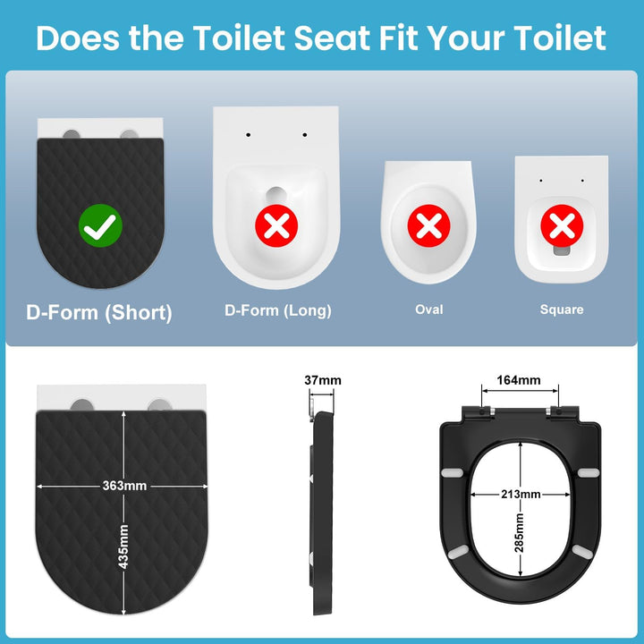 YEAUPE PRO Toilettendeckel mit Absenkautomatik D Form [KURZ] - 43,5×36,2 cm | WC Sitz mit Schnellver
