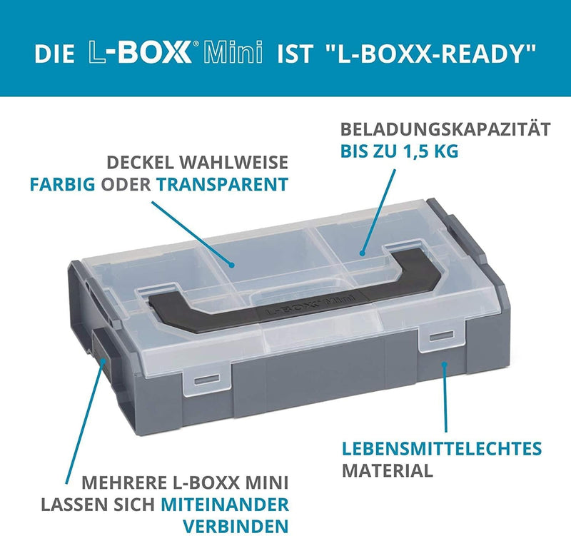 Bosch Sortimo L BOXX Mini anthrazit | 3 Stk. im Set Deckel transparent | Ideale Aufbewahrungsbox Sor