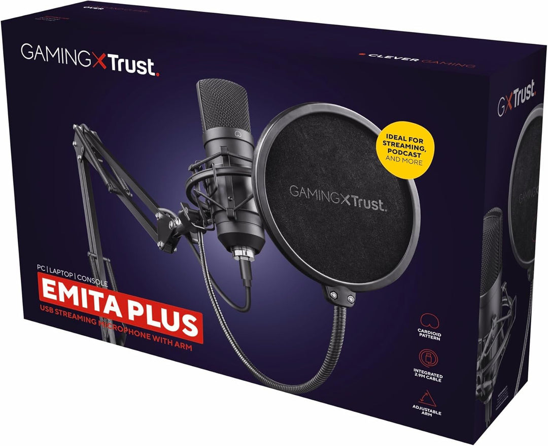 Trust Gaming 22400 GXT 252 Emita Plus Studio USB Mikrofon mit Arm und Popfilter, mit Nierencharakter