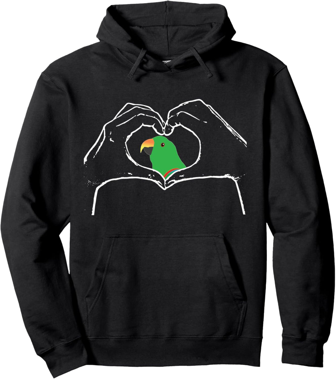Eclectus männliche Papagei Hand Herz Liebe Geste Pullover Hoodie