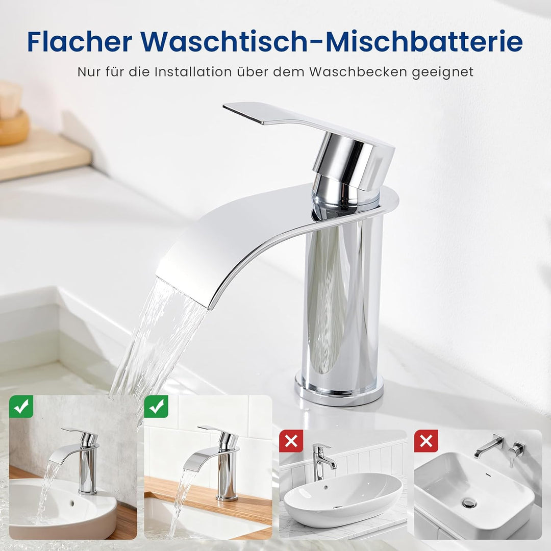 CECIPA Waschtischarmaturen Chrom, Edelstahl Einhandmischer Armatur Badezimmer, Wasserhahn Bad mit Au