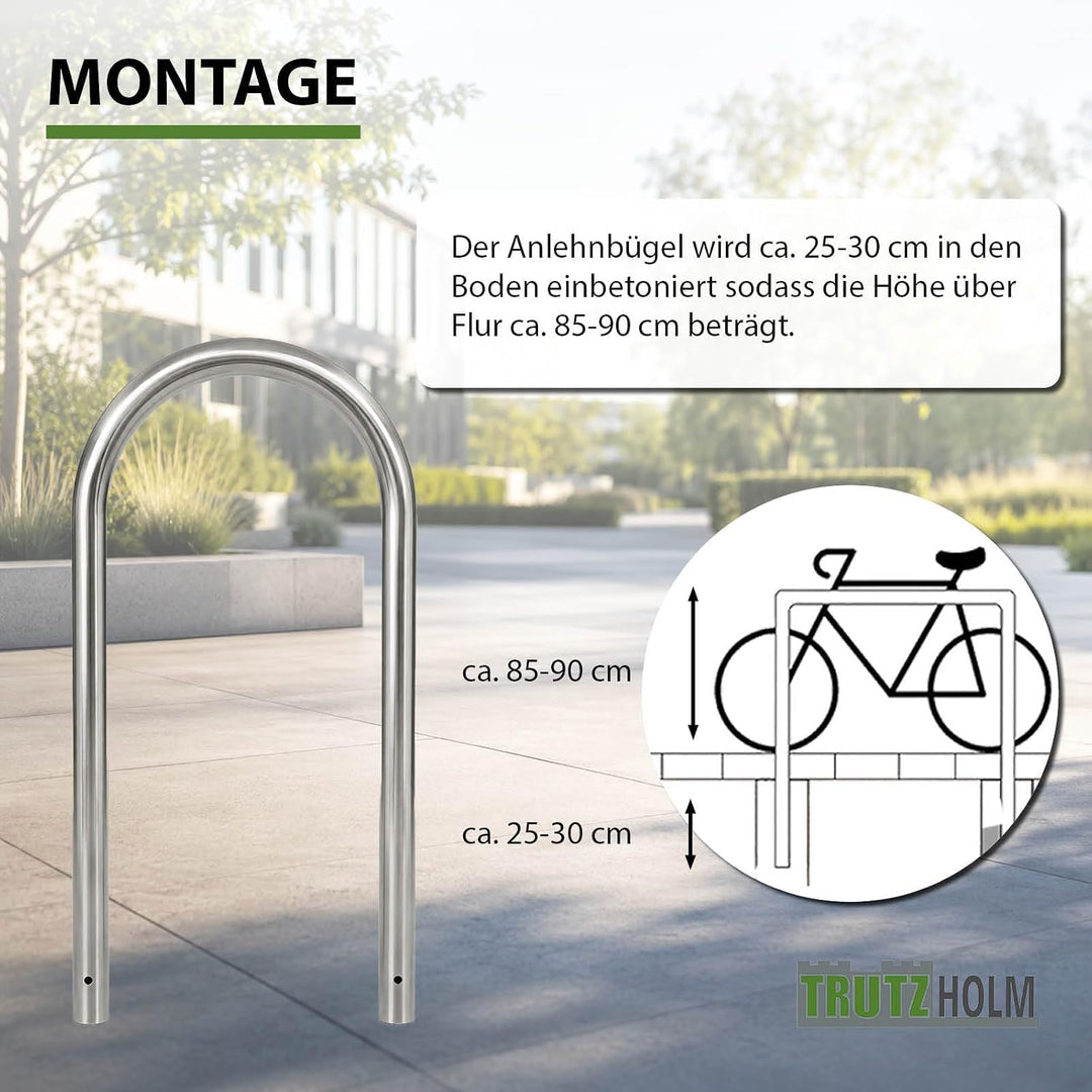 TRUTZHOLM Fahrradanlehnbügel Edelstahl 115x58 cm HxB Ø 60mm Fahrradständer Anlehnbügel Anlehnständer