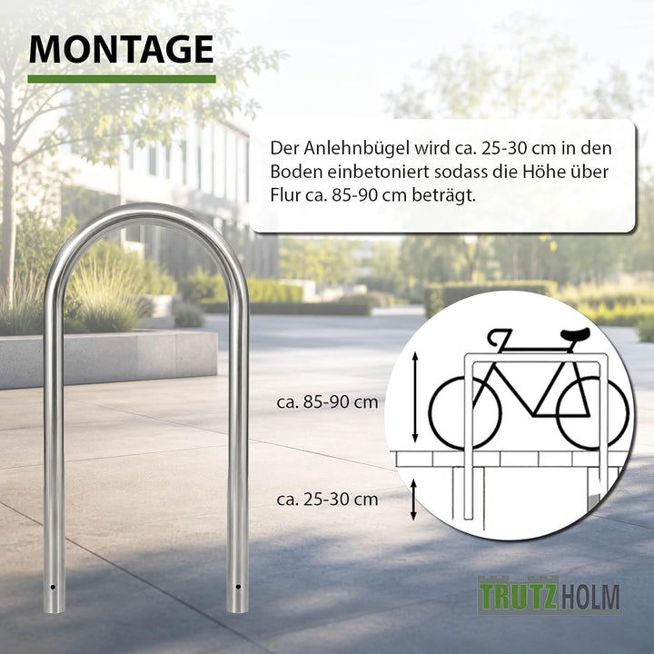 TRUTZHOLM Fahrradanlehnbügel Edelstahl 115x58 cm HxB Ø 60mm Fahrradständer Anlehnbügel Anlehnständer