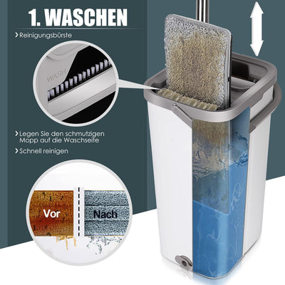 Myiosus Wischmopp Set mit Eimer, Putzeimer mit Wischmop, Bodenwischer mit Auswringfunktion, 10 Mikro