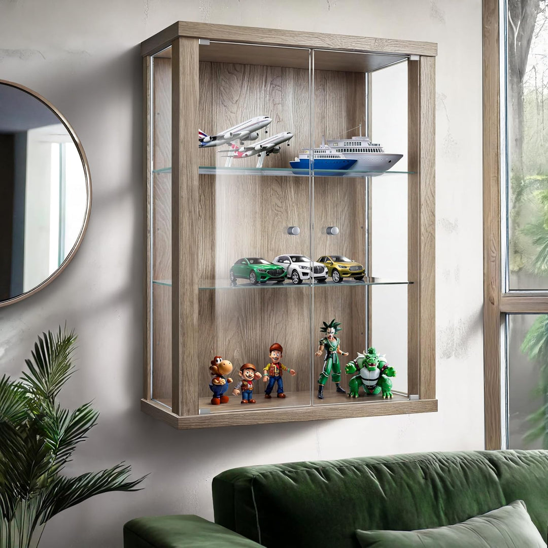 K-Möbel Hängevitrine Glas in Sonoma Eiche (80x60x25 cm) mit 2 höhenverstellbaren Glasböden - Modella