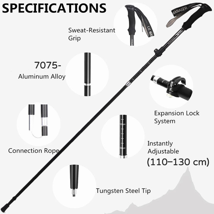 Wanderstöcke Trekkingstöcke Walking Stöcke 7075 Aluminium, Ultraleichte, Verstellbar, Faltbar Wander
