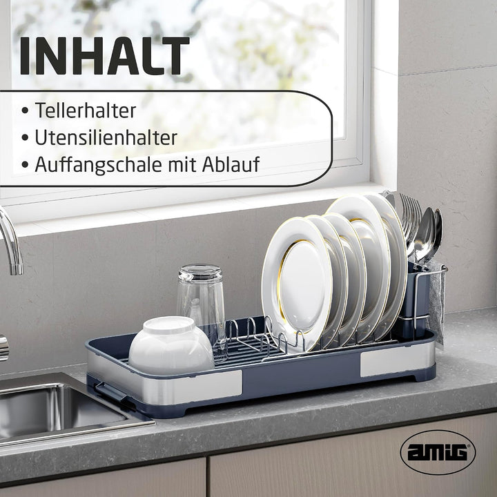 Amig - Geschirrabtropfer klein Siba - 44,5 x 20,6 x 13 cm - Edelstahl und Polypropylen - Farbe Grau
