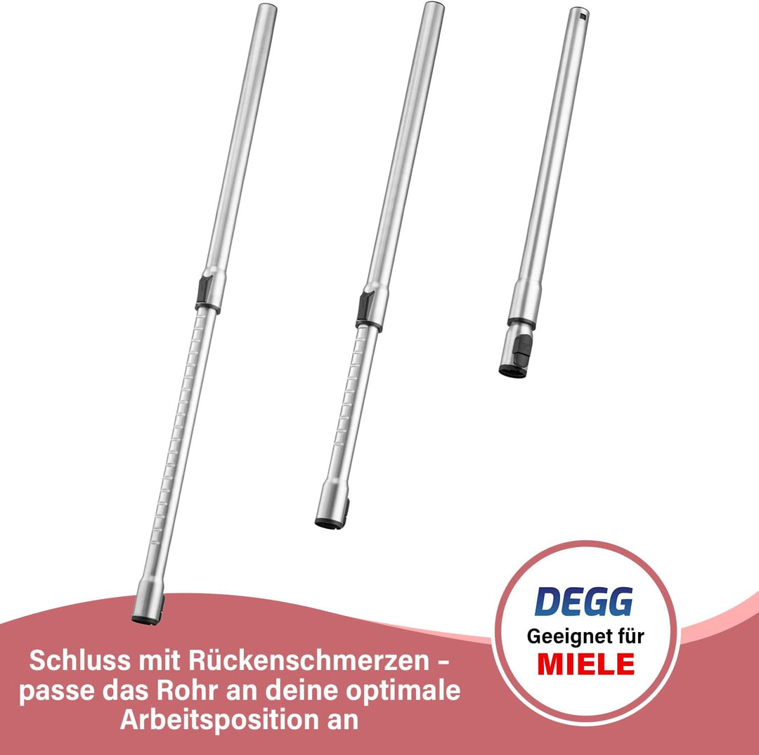 DEGG Teleskoprohr - Kompatibel mit Miele Staubsauger 35mm mit Klicksystem Teleskopstange Teleskopsta