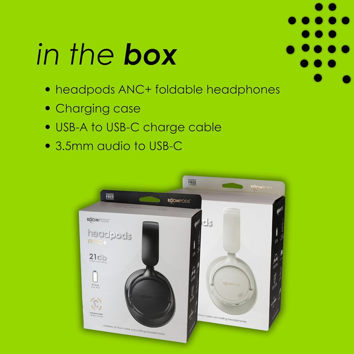 Boompods Headpods ANC+ Geräuschunterdrückende Kopfhörer - Over-Ear Bluetooth Kopfhörer mit Mikrof