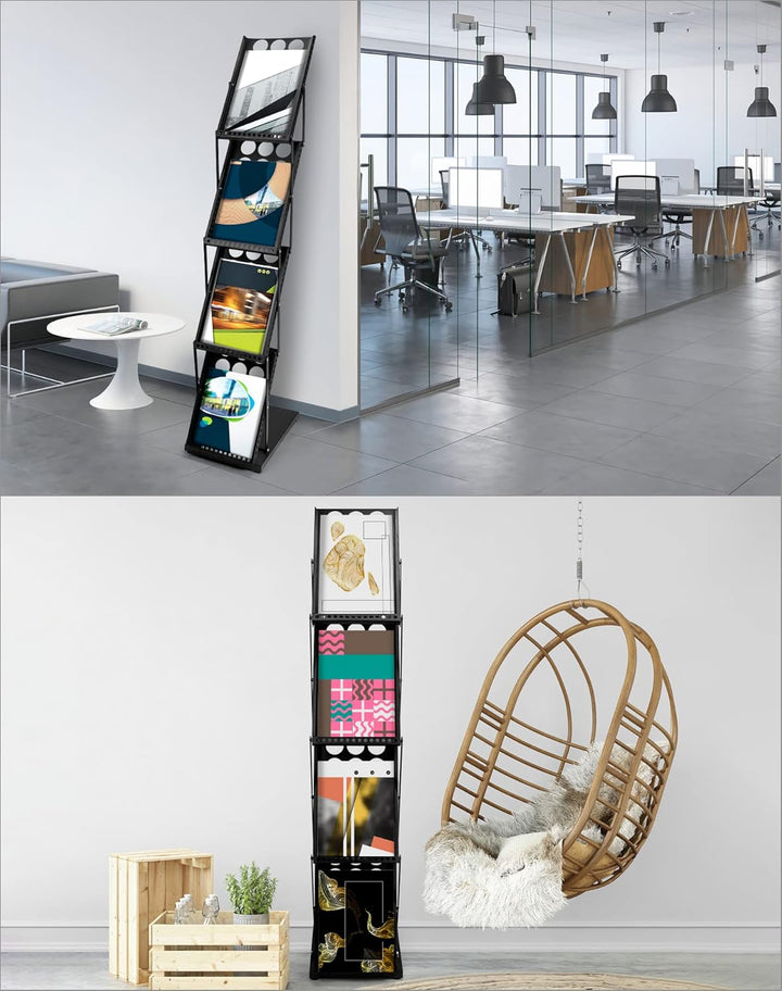 QWORK® A4 prospektständer, flyer aufsteller, faltbar, schwarz