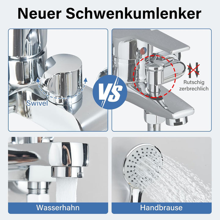 Badewannenarmatur mit Handbrause Mischbatterie Badewanne Wannenarmatur mit Brause Duschkopf 3 Funkti