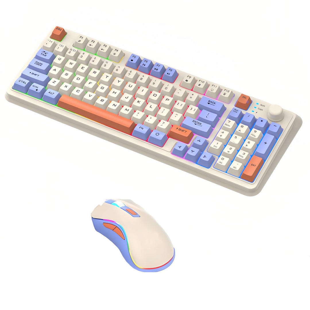 Lancoon 2.4G Tastatur und Maus Set Kabellos mit Lautstärkeregler 94 Tasten Dual-Mode Verstellbare Ha