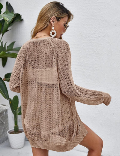 Strickjacke Damen Sommer,Leichte Häkeln Langarm Dünne Strickjacke Strand Cover Up L Kamel, L Kamel