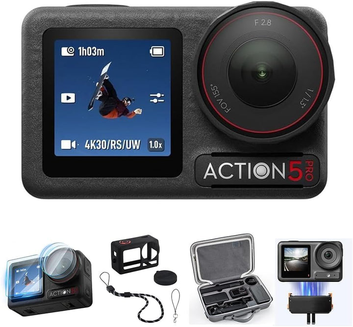 DJI Osmo Action 5 Pro Standard Combo mit Aufbewahrungstasche + Panzerfolie + Magnetfuss + Schutzhüll