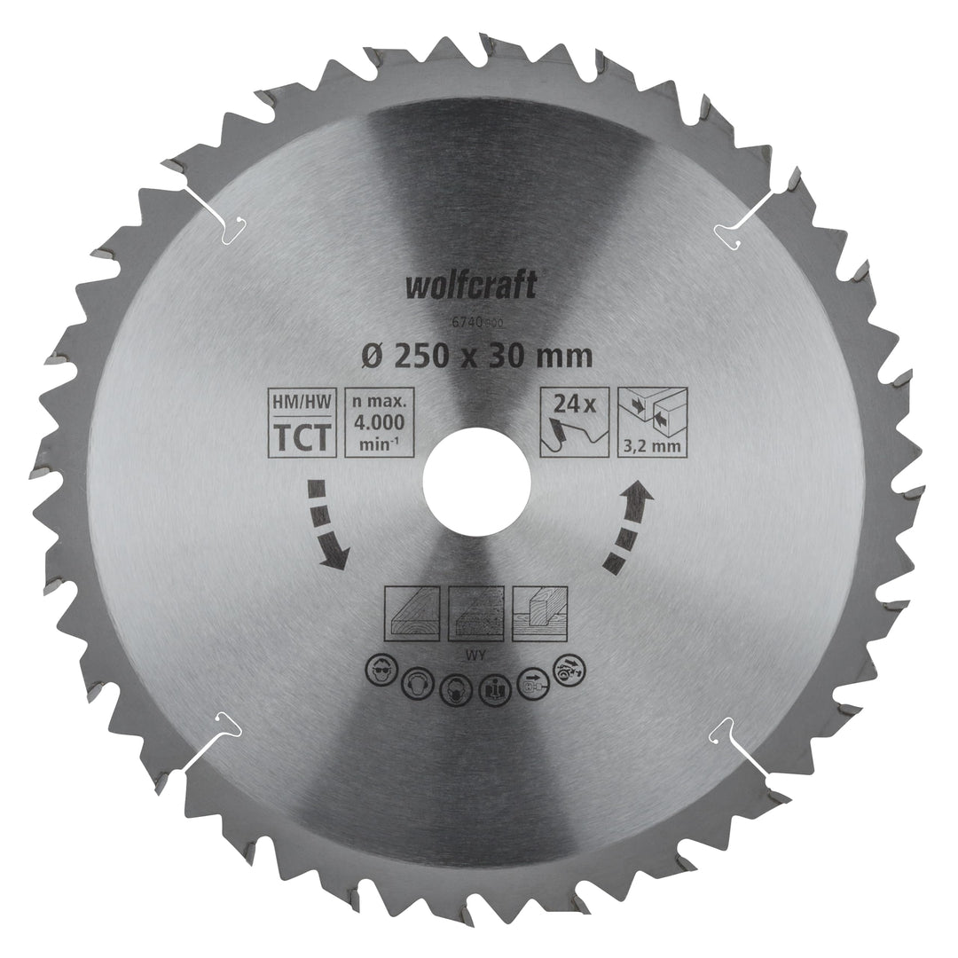 Wolfcraft 6740000 1 TischKreissägeblatt HM, 24 Zähne, ø 250 mm ø250mm, ø250mm