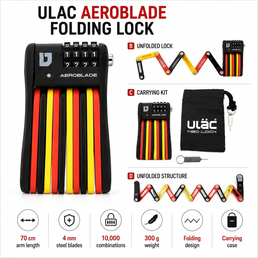 ULAC - Klappschloss mit Zahlenschloss AEROBLADE | Gehärteter Stahl | Bis zu 10.000 Kombinationen | V