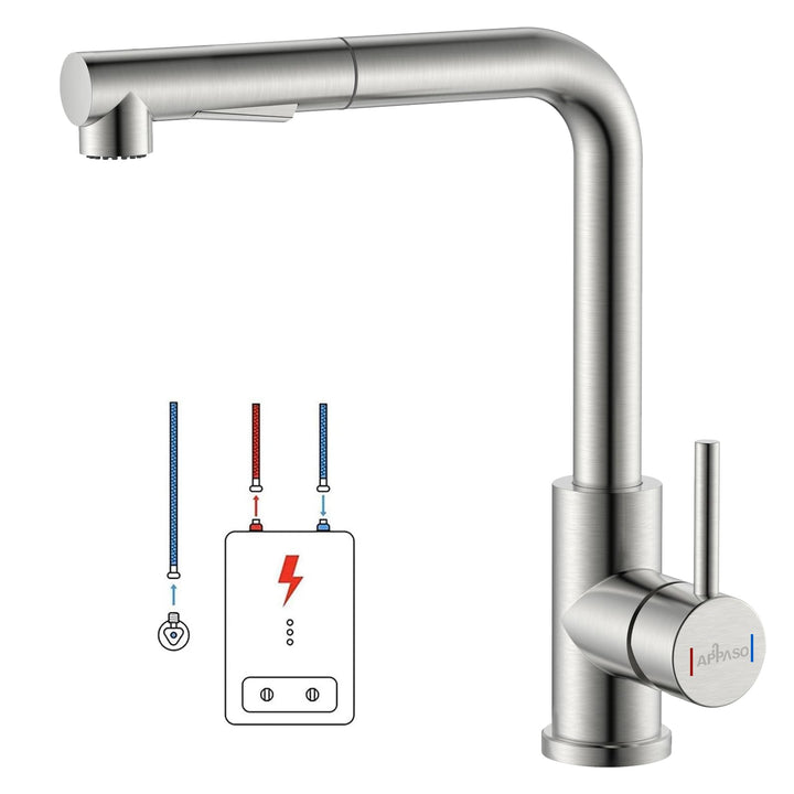 Niederdruck Armatur Küche Ausziehbar APPASO, Niederdruck Küchenarmatur mit Brause, Wasserhahn Küche