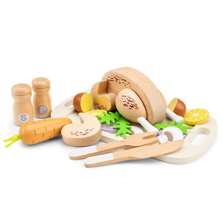 Woet® Holzspielzeug Spiellebensmittel Brathähnchen für Kleinkinder – Lebensmittel Spielzeug mit Schn