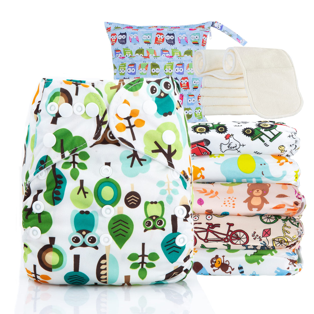 Kolo 6er set waschbare windeln, 6 Stoffwindel einlagen bambus, Windeltasche für unterwegs, Unisex ve