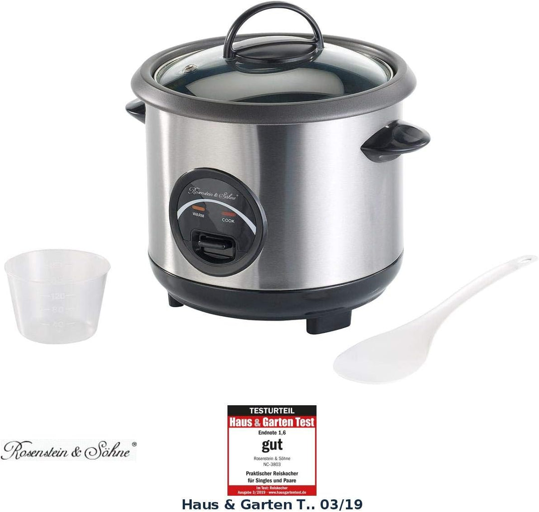 Rosenstein & Söhne Rice Kocher: Edelstahl-Reiskocher mit automatischer Warmhalte-Funktion, 0,6 Liter